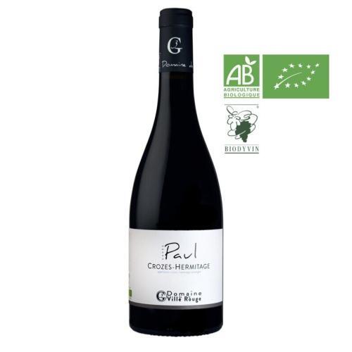 Bouteille de 75 cl de Syrah cuvée Paul 2022, Crozes-Hermitage rouge du Domaine de la Ville Rouge. Vin en Biodynamie.