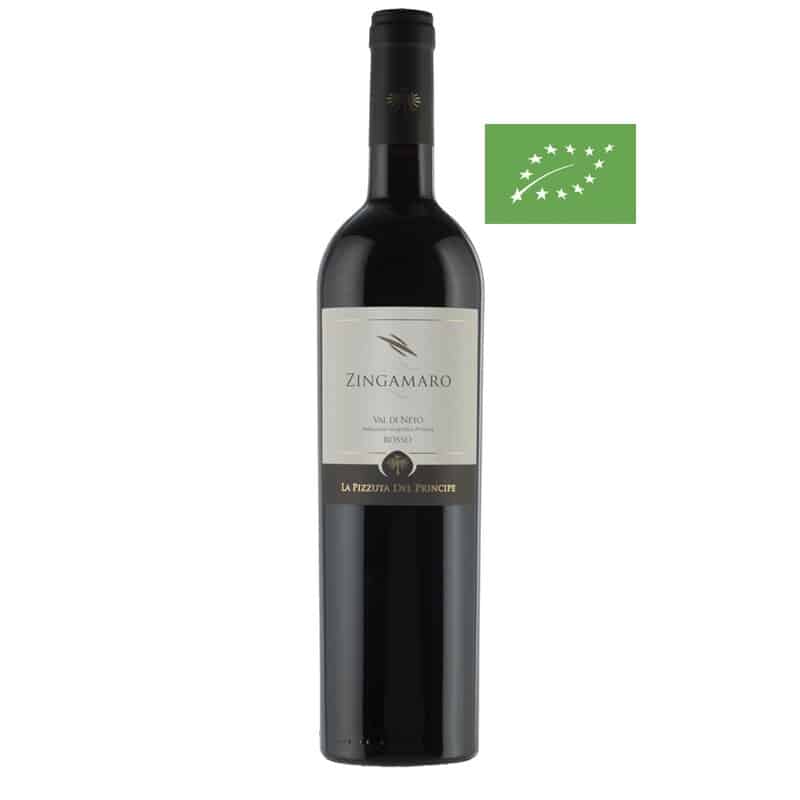 Bouteille de 75 cl de Zingamaro 2019 de la Pizzuta del Principe, vin rouge bio de la Calabre.