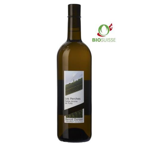 Bouteille de 75 cl de Petite Arvine Les Perches 2023 de Fully réalisée par Benoît Dorsaz.